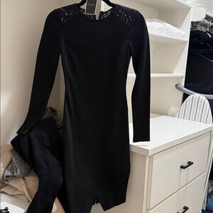 Ted Baker Black Long-Sleeve Bodycon Dress with Lace Yoke